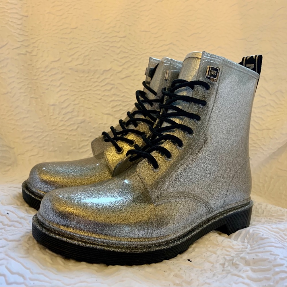 Michael Kors Silver Sparkle Rain Ankle Boot NEW